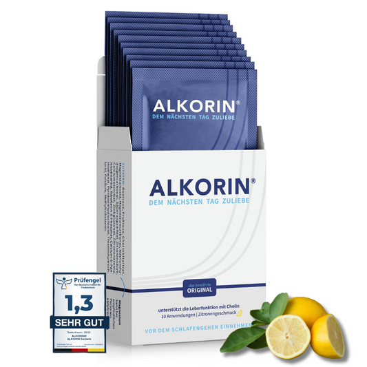 ALKORIN® 10 Sachets - Das bewährte Original. Dem nächsten Tag zuliebe. Unterstützt die Leberfunktion mit Cholin.