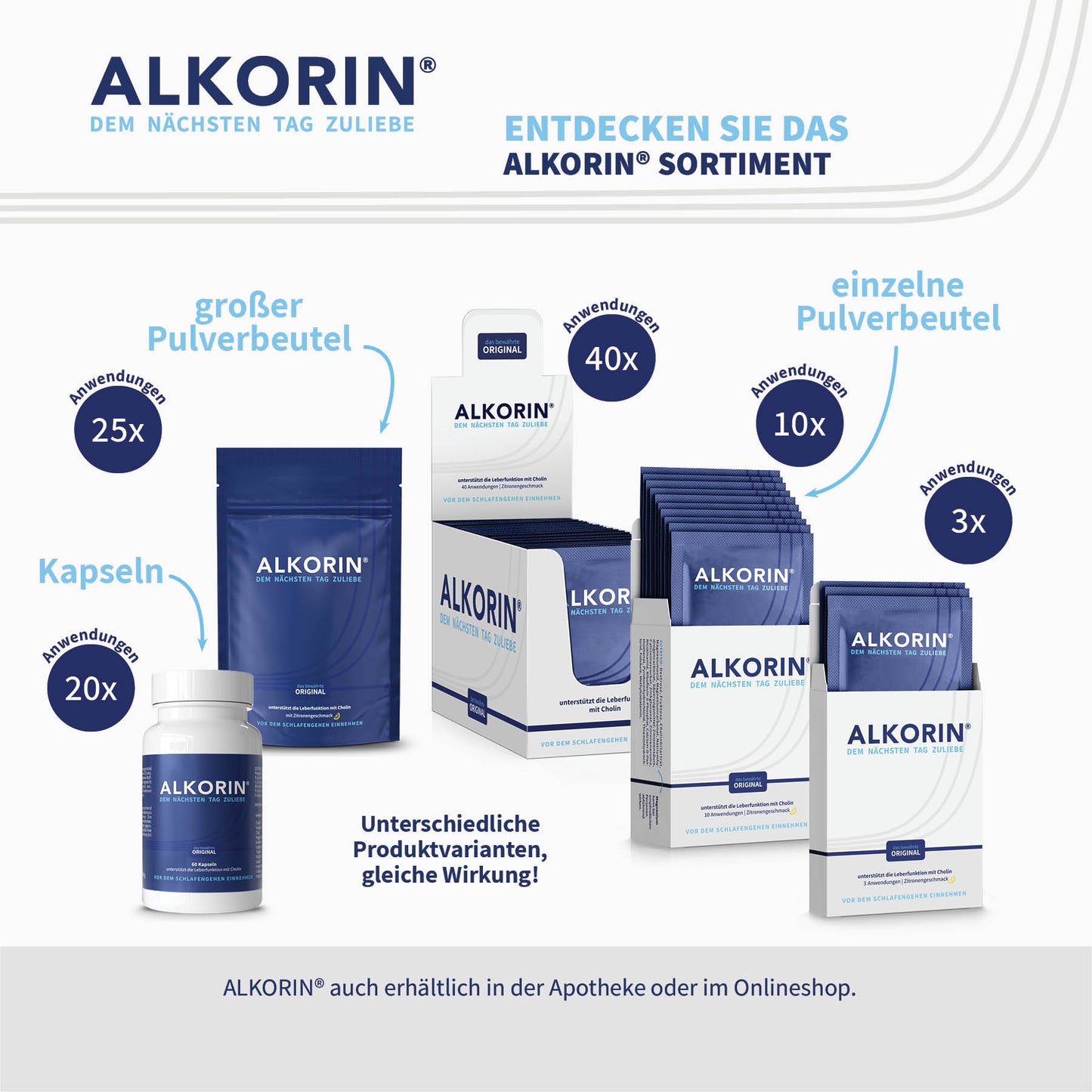 ALKORIN® 10 Sachets - Das bewährte Original. Dem nächsten Tag zuliebe. Unterstützt die Leberfunktion mit Cholin.