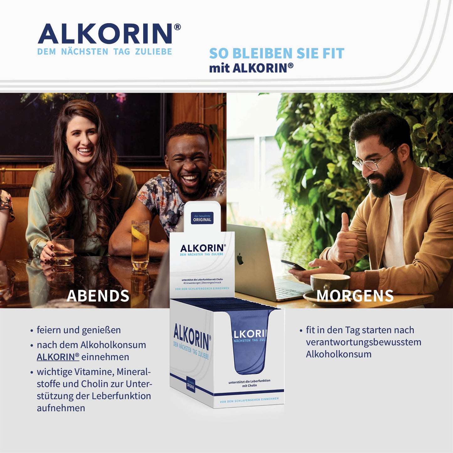 ALKORIN® 40 Sachets - Das bewährte Original. Dem nächsten Tag zuliebe. Unterstützt die Leberfunktion mit Cholin.