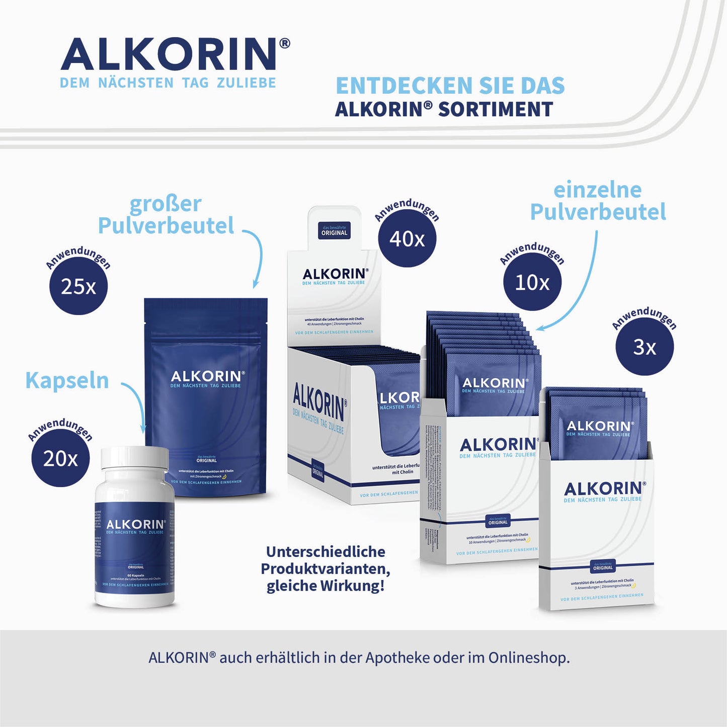 ALKORIN® 40 Sachets - Das bewährte Original. Dem nächsten Tag zuliebe. Unterstützt die Leberfunktion mit Cholin.